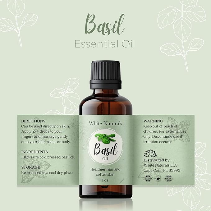 Basil Essential Oil,100% Pure & Natura, Therapeutic Grade Basil Oil for Aromatherapy, Great for Skin, Massage, Diffuser Candle & Soap Making, Plant Therapy 1 oz Bottle with Dropper - Bloomnest