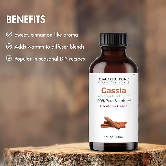 Majestic Pure Cassia Essential Oil with Glass Dropper - 1 Fl Oz - 100% Pure and Natural Cassia Oil - Premium Grade Essential Oils for Diffuser, Aromatherapy, Soap and Candle Making - Bloomnest