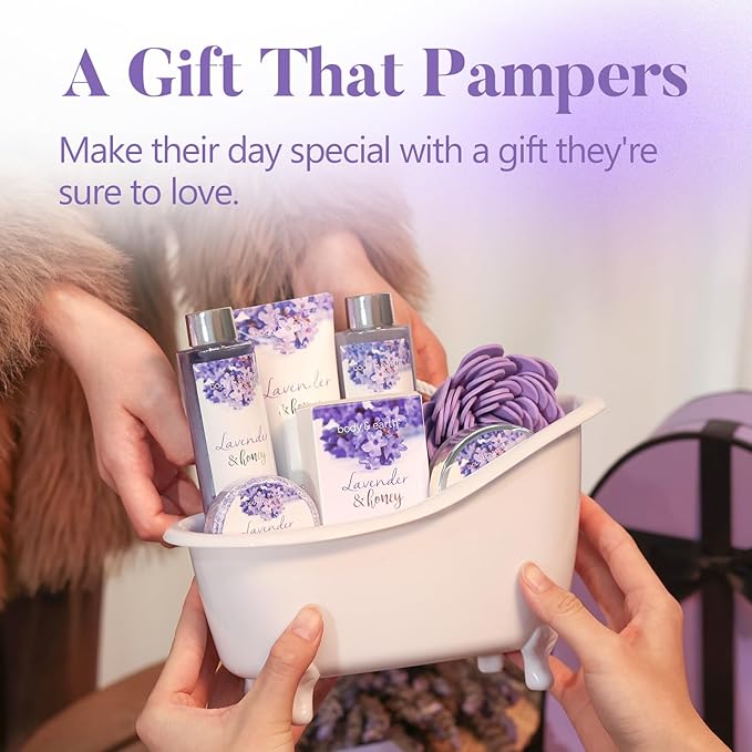 Body & Earth Bath and Body Gift Set - 8 Pcs Lavender Gifts for Women, Spa Kit for Women, Valentine's Day, Mother's Day, Birthday, Holiday, Anniversaries for Her, Mom, Wife, Girlfriend - Bloomnest