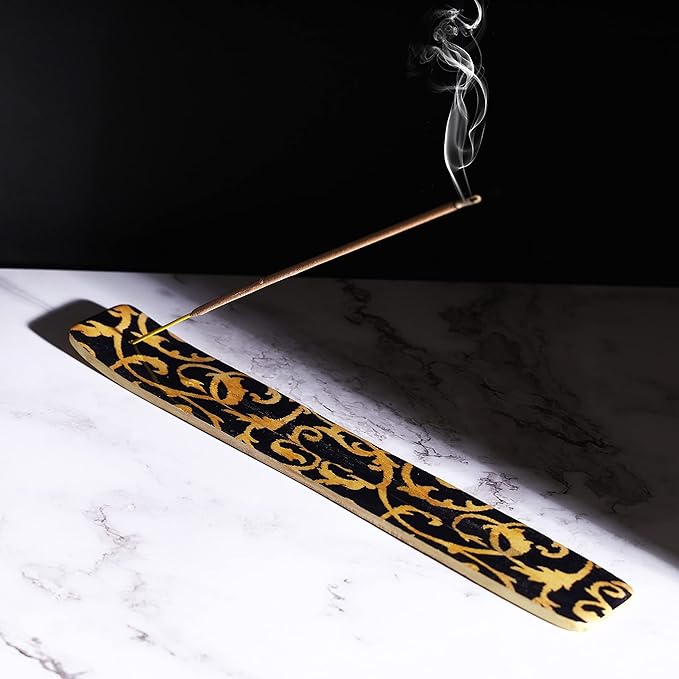 Bless-International Traditional-Handmade-Burner Wooden-Incense-Stick-Holder Ash-Catcher-Stand for-Aromatherapy-Meditation-Yoga (Beautiful Mind) 10 Inches, Pack of 2 - Bloomnest