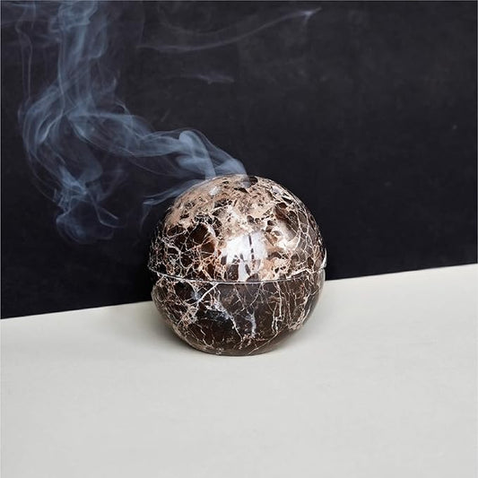 Marble Incense Burner, Handcrafted Stone Incense Holder for Various Incense Types, Durable and Elegant Design (Black-Marble) - Bloomnest