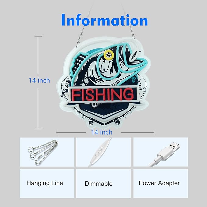 13x13 inch Fishing Neon Sign Art Wall Lights for Beer Bar Club Bedroom Hotel Pub Cafe Wedding Birthday Party Gifts - Bloomnest