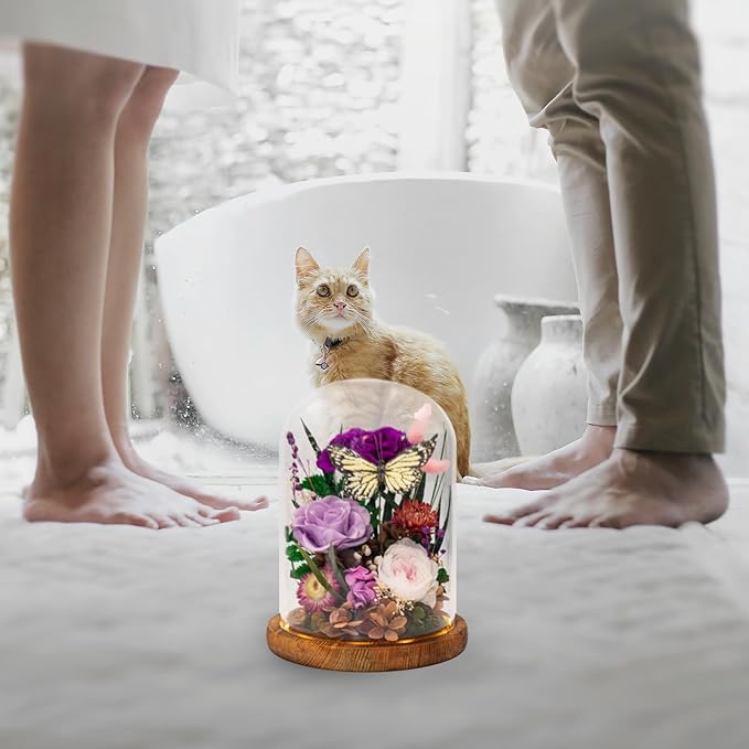 Eternal Flower with Butterfly: Big Flowers Big Love-Elegant Flower in Glass Dome-Thanksgiving, Christmas, Mom Gifts for Her-Flowers for Delivery Prime-Floral Arrangements(Purple) - Bloomnest