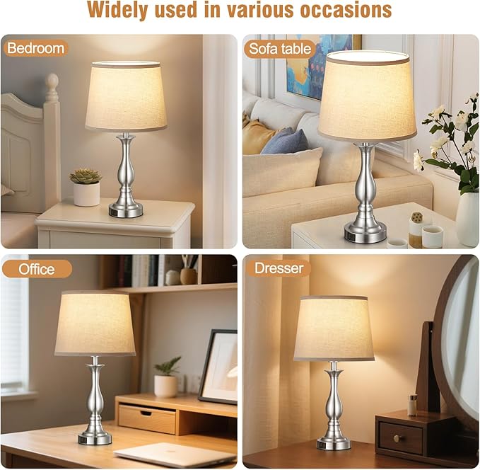 Bedside Table Lamp Touch Control Bedroom Lamps with USB A and C Charging Port 3 Way Dimmable Touch Lamps for Nightstand Living Room Bedroom Dorm Home Office Reading, Set of 2 - Bloomnest