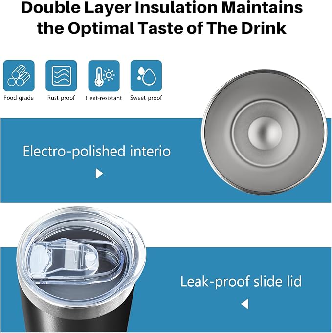 20 oz Skinny Tumbler with Lid and Straw,Stainless Steel Vacuum Insulated Tumbler Cup Double Wall Leak-proof Coffee Mug,Travel Thermal Water Tumbler for Home,Office,Outdoor(Black,1)