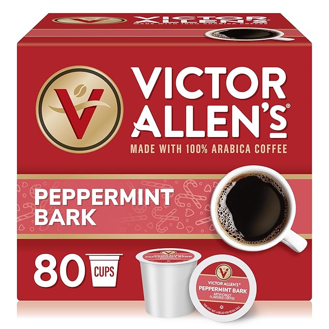 Victor Allen's Coffee Peppermint Bark Flavored, Medium Roast, 80 Count, Single Serve Coffee Pods for Keurig K-Cup Brewers - Bloomnest