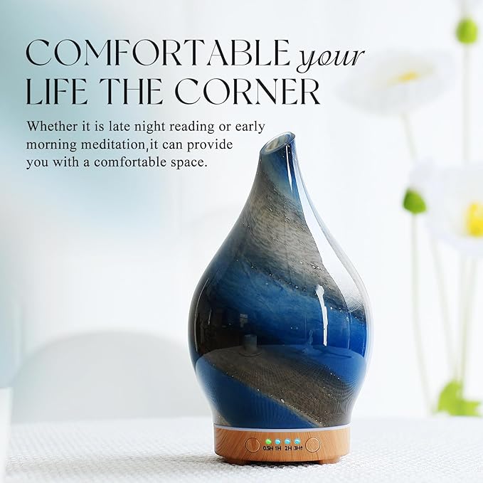 Porseme 150ml Essential Oil Diffuser Glass Color Changing Aroma Air Diffusers Aromatherapy Ultrasonic Cool Mist Humidifier 6 Running Hours Waterless Auto-Off for Sleeping Yoga Office Spa (Galaxy) - Bloomnest