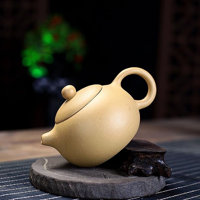 Xishi Teapot 7oz Chinese Zisha Clay Pot Ceramics Purple Sand Mud Kungfu Tea Set Kettle Spherical Filter (Yellow) - Bloomnest