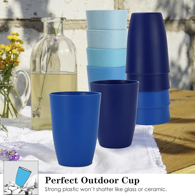Wheat Straw Cups 8 PCS Good Alternative to Plastic Reusable Cups 12 oz Unbreakable Drinking Cup Reusable Dishwasher Safe Water Plastic Glasses - Ocean Series - Bloomnest