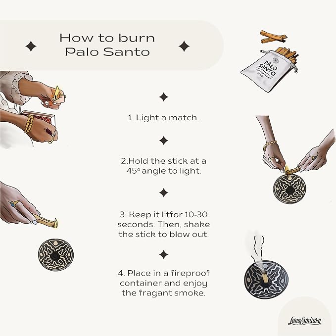 Palo Santo Sticks from Peru 100g, Sustainably Harvested Bursera Graveolens, Natural Incense Wood for Smudging, Cleansing, Meditation, Positive Energy, Luna Sundara