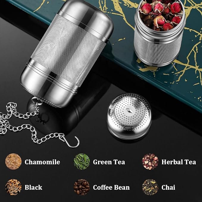 2Pcs Tea Infuser, 2 Size Tea Steeper with Extended Chain Hook, Extra Fine Mesh Tea Strainers for Loose Tea, 304 Stainless Steel Tea Filters for Brew Tea, Spices & Seasoning(1M +1L)
