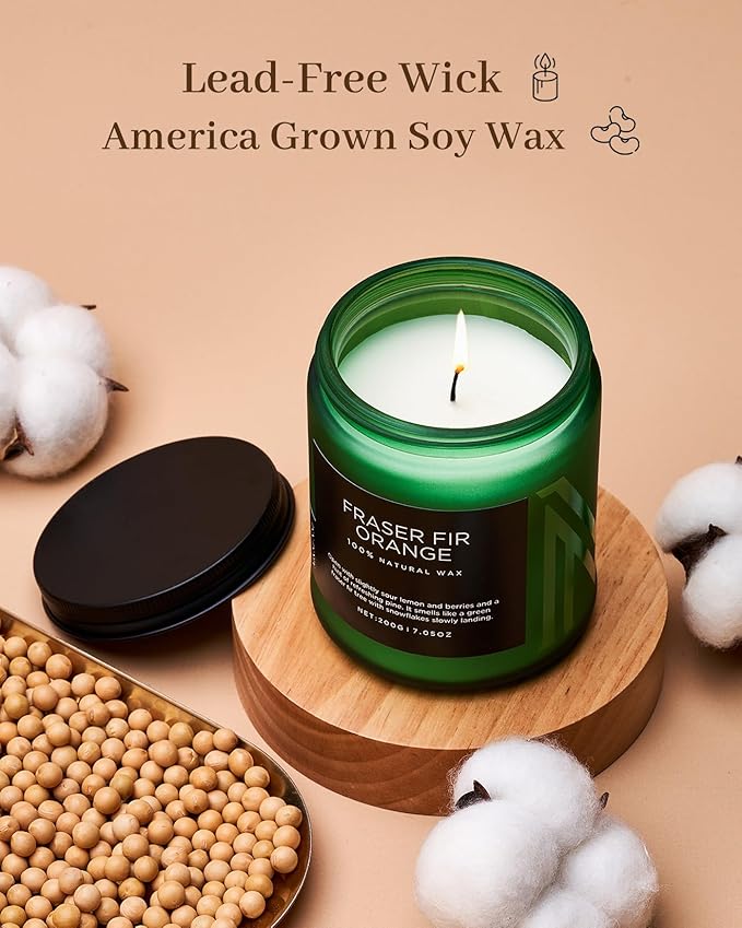 M&SENSE Fir & Orange Scented Natural Soy Wax Non Toxic Candle for Home, Cotton Wick Christmas Tree Scented 7.05oz Up to 50 Hours Holiday Aromatherapy Candle for Relaxation - Bloomnest