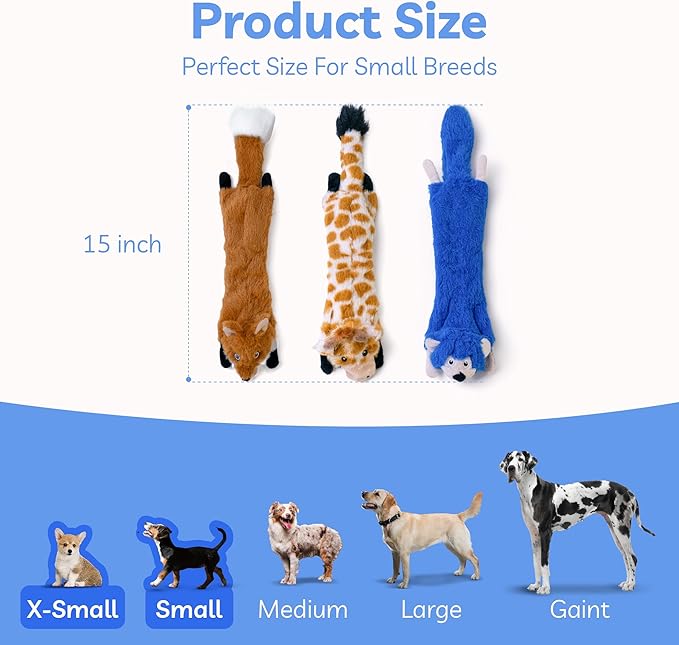 SHARLOVY Dog Squeaky Toys No Stuffing 3 Pack, Plush Crinkle Dog Toys for Large Breed, Durable Doggie Chew Cute Animals Puppy Toy for Teething - Bloomnest