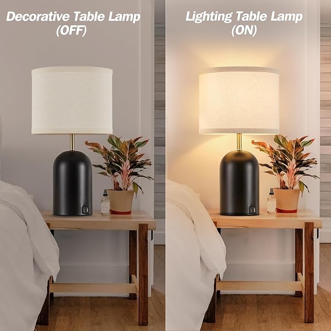 Touch Control Table Lamps Set of 2, Modern Bedside Lamp with 2 USB Ports, 3-Way Dimmable Gold and Black Nightstand Lamp with Fabric Shade for Living Room Bedroom Office Dorm(LED Bulbs Included) - Bloomnest