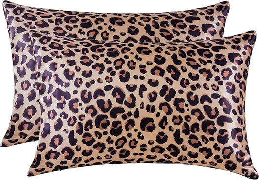 MR&HM Satin Pillowcase for Hair and Skin, Silk Satin Pillowcase 2 Pack, Toddler Size Pillow Cases Set of 2, Silky Pillow Cover with Envelope Closure (13x18, Brown Leopard) - Bloomnest