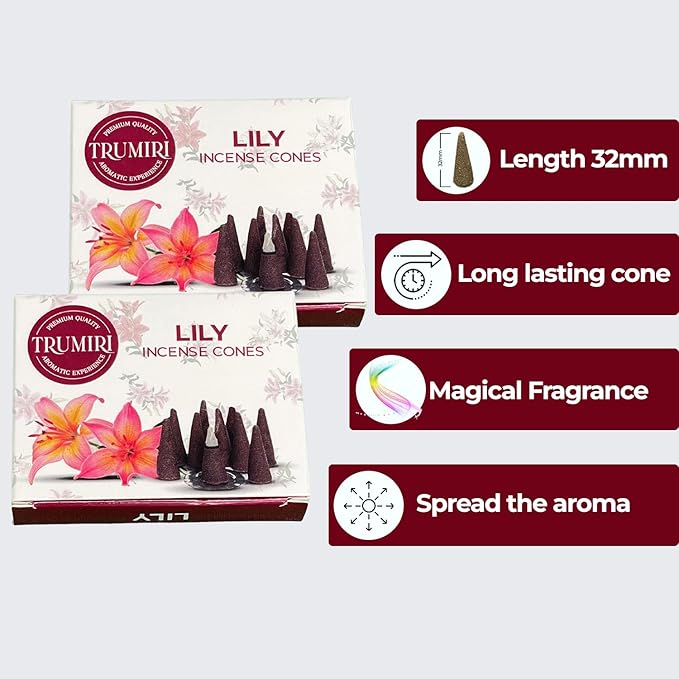Lily Incense Cones - Dual Pack of 10 - Scented Cone Incense TRUMIRI