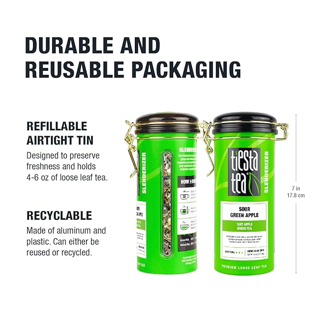 Tiesta Tea - Sour Green Apple, Loose Leaf, Tart Apple Green Tea, Medium Caffeinated Blend, Makes Hot or Iced & Up to 40-50 Cups, 4oz Refillable Tin - Bloomnest