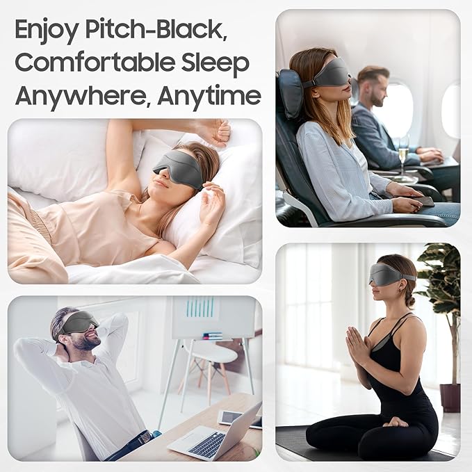 Sleep Mask - Total Blackout 3D Sleeping Mask, Super Lightweight & Silky Soft Eye Mask for Sleeping, Fully Adjustable Fit for Home, Office, Traveling, Meditation, Yoga, Gray - Bloomnest