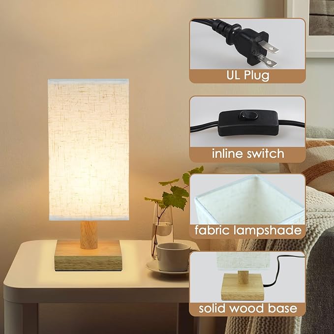 Small Bedside Table Lamp for Bedroom, Minimalist Nightstand Lamp with Square Fabric Linen Shade, Mini Cute Study Reading Desk Lamp Night Table Lamp for Living Room,Nursery, Home, Office,4.3in - Bloomnest