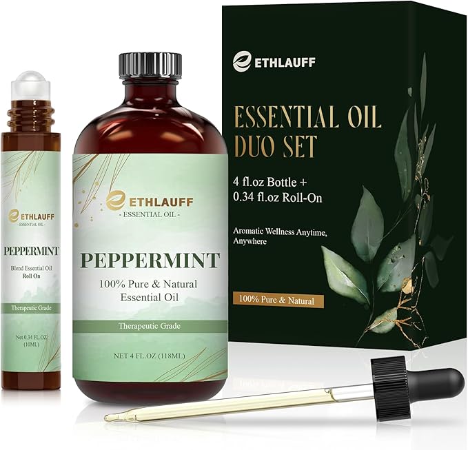 Peppermint Essential Oil & Roll-On Oi — Peppermint Oils for Aromatherapy, Diffusers, Humidifiers, Home fragrances, DIY Skincare, Candle, Soap Making, Relaxation, Yoga, and Meditation Ethlauff