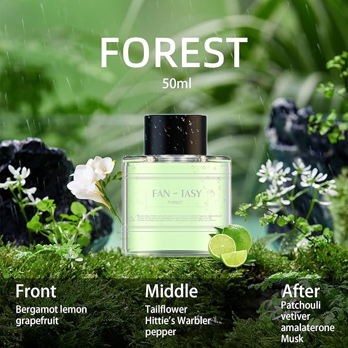 Smart Car Air Freshener Diffuser with Starry Sky Projection and 50ml Perfume, 3 Mode Adjustable Rechargeable Car Aroma Diffuser,Auto On/Off Intelligent(Enchanted Forest) - Bloomnest