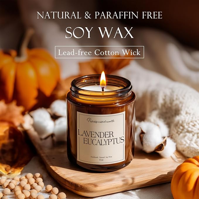 Lavender & Eucalyptus Scented Candles for Home, Natural Soy Wax Aromatherapy Non Toxic Candle Gifts for Women Men, Home Fragrance Decoration Glass Jar Candle for Meditation and Relaxation (9oz) - Bloomnest
