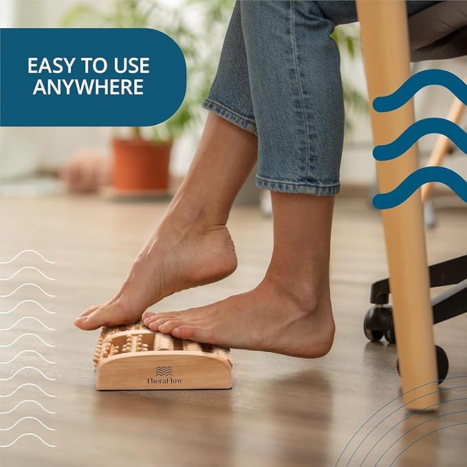 TheraFlow XL Foot Massager for Neuropathy & Plantar Fasciitis Relief - Mom Gifts for Women & Gifts for Dad, Wooden Foot Roller Massager, Neuropathy Pain Relief for Feet (Includes Reflexology Chart) - Bloomnest
