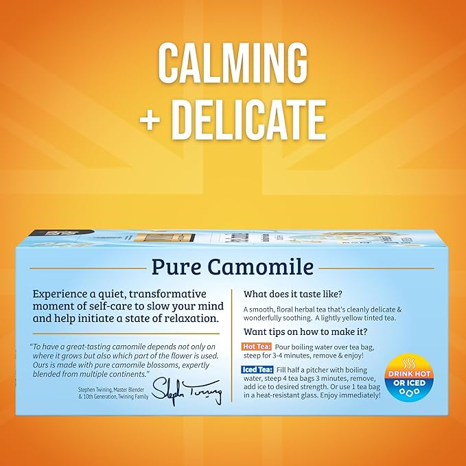 Twinings Pure Camomile Herbal Tea Individually Wrapped Bags, 100 Count (Pack of 1), Delicate for Pure Relaxation, Naturally Caffeine-Free, Enjoy Hot or Iced, 100 Teabags - Bloomnest