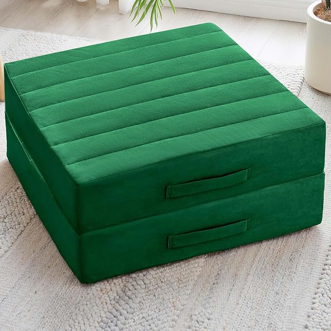 2 Pcs High Density Foam Floor Pillow - Upgraded Large Pillows Seating for Adults - Outdoor Floor Cushion with Soft Tufted Cover - Yoga Pillows for Sitting On Floor - 22 Inch Green - Bloomnest