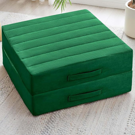 2 Pcs High Density Foam Floor Pillow - Upgraded Large Pillows Seating for Adults - Outdoor Floor Cushion with Soft Tufted Cover - Yoga Pillows for Sitting On Floor - 22 Inch Green - Bloomnest