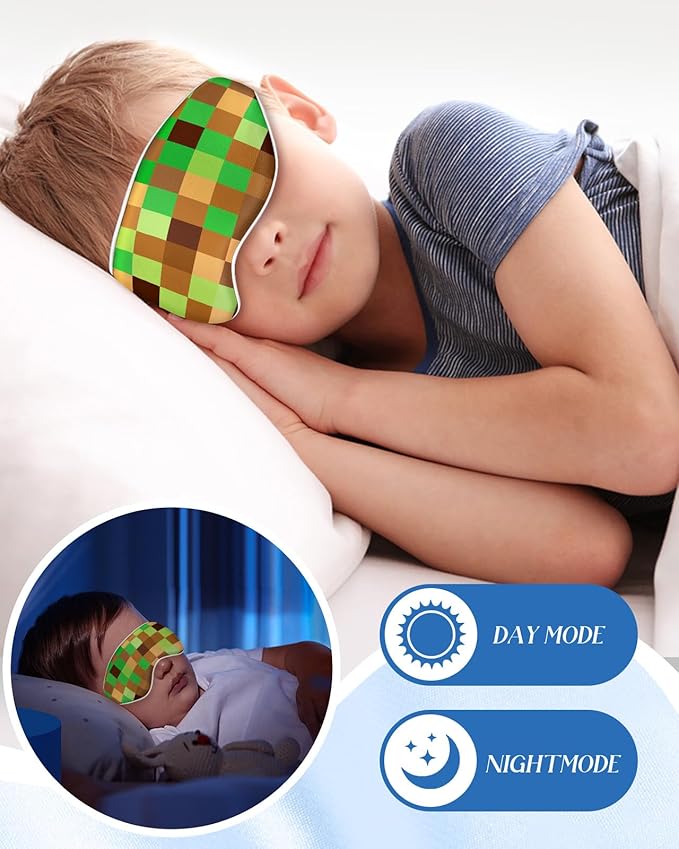Kids Sleep Mask - Silk Eye Mask for Kids Cute Cartoon Cool Kawaii Soft Smooth Lightweight Boys Girls Teens Sleeping Mask with Adjustable Straps, My World - Bloomnest