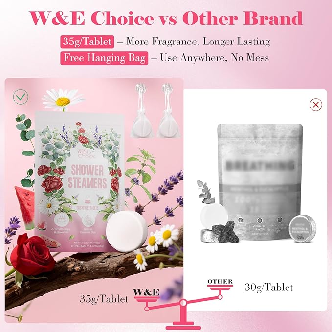 W&E Choice Shower Steamers Aromatherapy 18 Pcs- Shower Bombs with Natural Essential Oils for Daily Relaxation & Stress Relief, Gift for Women & Men, Mom, Teen - Bloomnest