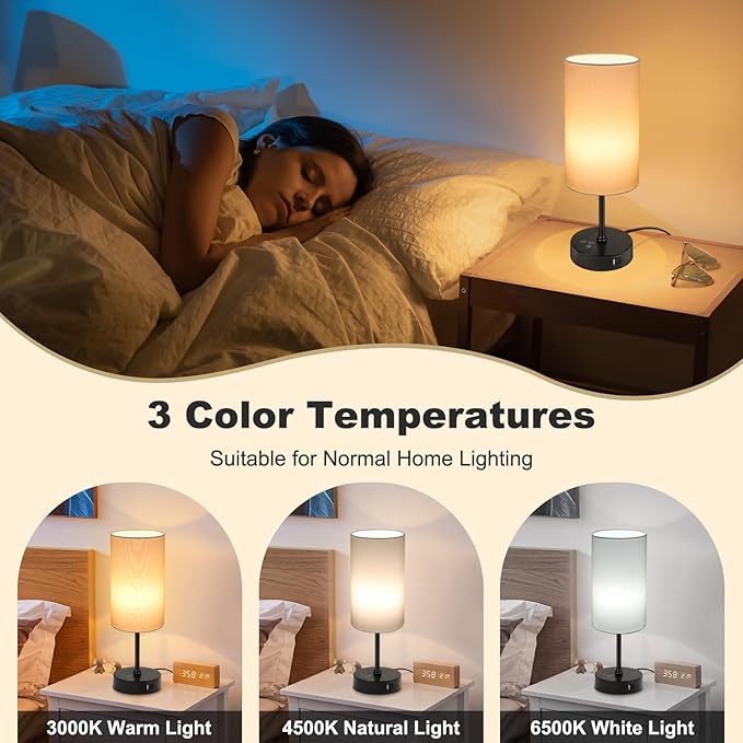 Unicozin Small Table Lamp, 3 CCT 3000K/4500K/6500K & RGB Color Changing, Stepless Dimmable Bedside Lamp for Reading, Touch Control Ambience Nightstand Light for Home Decor Party, Cream Shade - Bloomnest