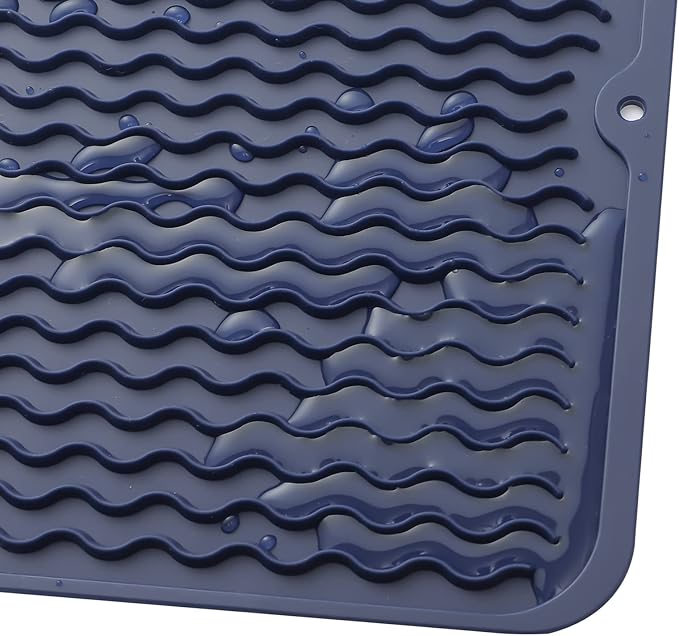 Silicone Dish Drying Mat for Multiple Usage,Easy clean,Eco-friendly,Heat-resistant Silicone Mat for Kitchen Counter or Sink,Refrigerator or Drawer liner Navy Blue M 12 inches x 12 inches - Bloomnest