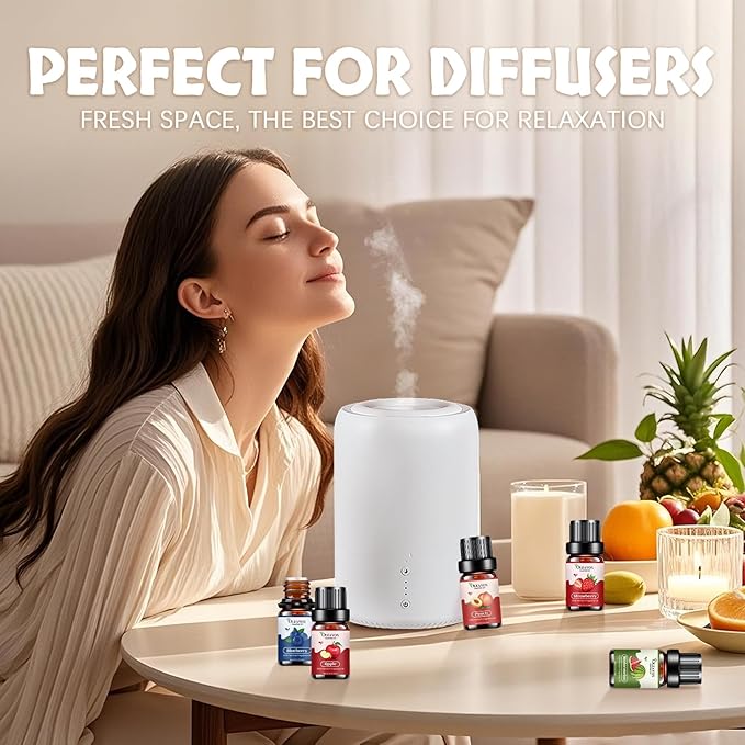 Fruity Essential Oils Gift Set, Premium Fragrance Oil for Candle & Soap Making, Coconut, Strawberry, Pineapple, Mango, Peach, Apple,10x5ml Fruit Aromatherapy Diffuser Oils for Home - Bloomnest