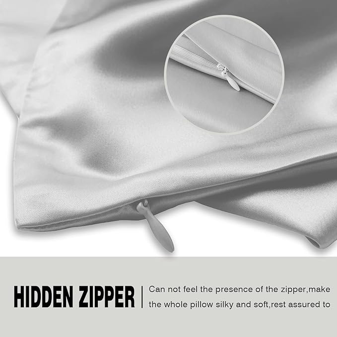 Mulberry Silk Pillowcase for Hair and Skin Pillow Case with Hidden Zipper Soft Breathable Smooth Cooling Silk Pillow Covers for Sleeping (Silver Grey, King,1Pcs) - Bloomnest