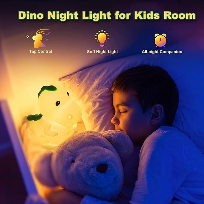 Night Light for Kids, Dinosaur Nightlight Kids Lamps for Bedrooms Boys, Cute Lights Dinosaur Gifts, Squishy Animal Lamp Rechargeable Baby Dino Night Light Silicone - Bloomnest