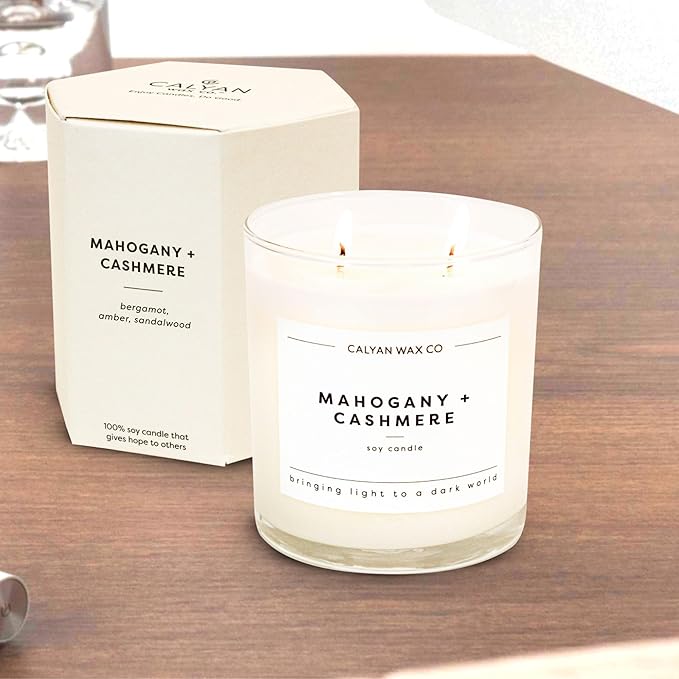 Calyan Wax Mahogany & Cashmere Scented Candle, 37 Hour Burn Time, Aromatherapy Soy Candles, Non Toxic & Vegan Soy Wax, Glass Tumbler Scented Candles, 12.5oz - Bloomnest