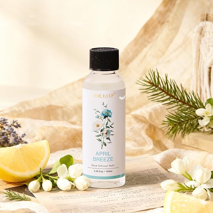 Airkeep Reed Diffuser Oil Refill/April Breeze/3.38oz（100ml/1 Pack/Scented Oil Refill for Reed Diffuser Home Fragrance for Bedroom, Bathroom Office Home Decor - Bloomnest