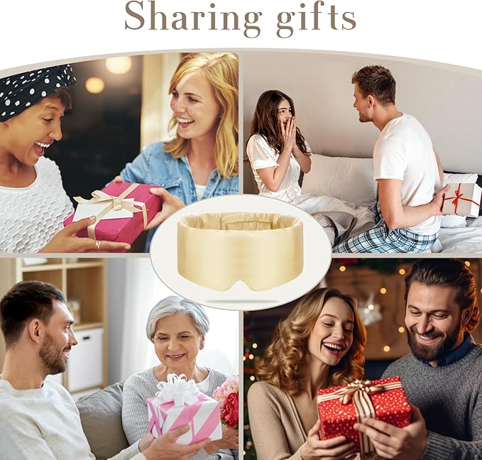 100% Mulberry Silk Sleep Mask Eye Mask for Women Man with Adjustable Band, for Side Sleeper Blackout Sleep Mask for Travel Rest and Office (Gold)