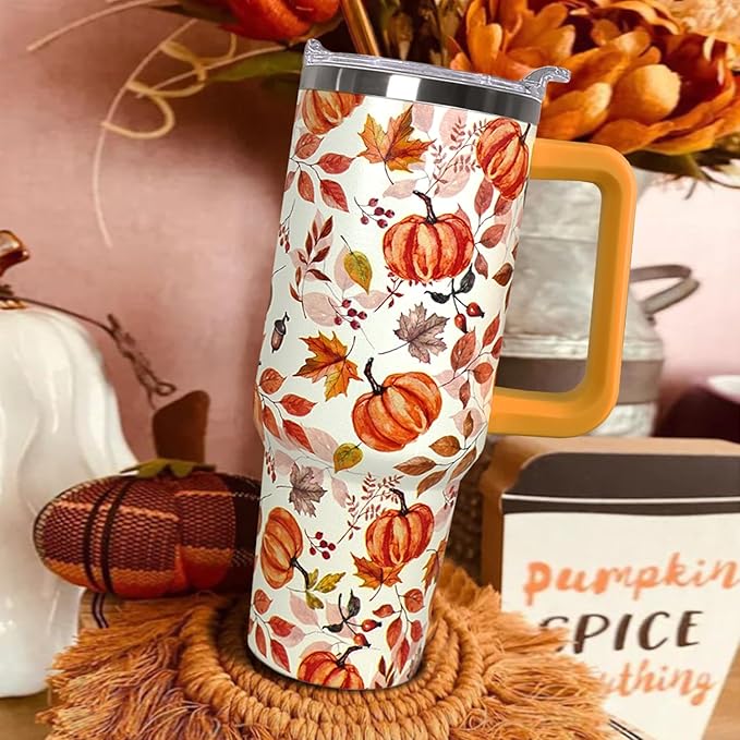 Ceovfoi 40 oz Fall Pumpkin Tumbler Insulated Stainless Tumbler, Autumn Travel Coffee Cup Water Bottle, Fall Stuff Decor Accessories - Bloomnest