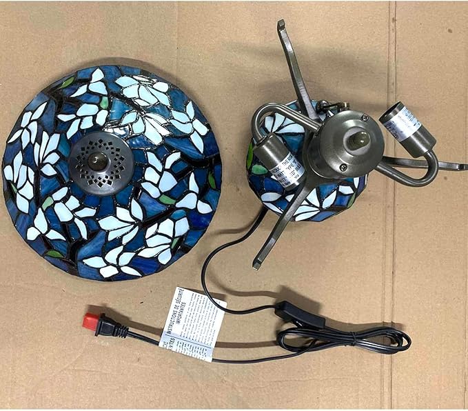 Bieye L10905 Tiffany Style Stained Glass Mushroom-Shaped Double Lit Table Lamp for Home Decor (10-inch, White Magnolia)