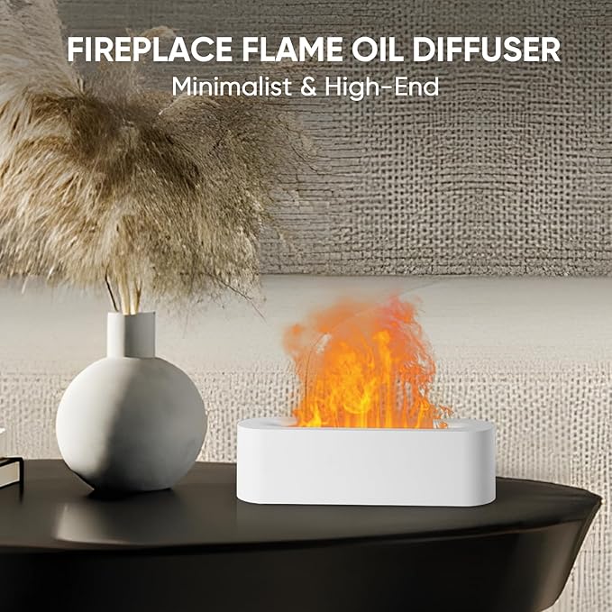 Essential Oil Diffuser, Fireplace Flame Fire Oil Diffuser, 150ml Ultrasonic Cool Mist Aromatherapy Humidifier, Scent Aroma Diffuser with 7 Colors Light, Timer & Auto-Off for Home, Room (White) - Bloomnest