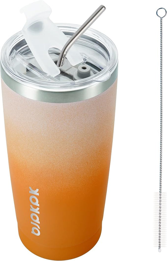 BJPKPK Tumbler with Lid and Straw, 20 oz Stainless Steel Vacuum Insulated Color Block Tumblers, Double Wall Ice Coffee Thermal Cup Travel Mug,Coral - Bloomnest