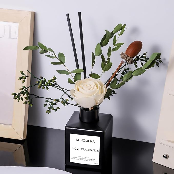 Reed Diffuser Set with Dried Flowers, Jasmine Gardenia Sandalwood Scent, Black Glass Bottle, 5.07fl oz, Aromatherapy Home Fragrance for Bedroom Bathroom (Pure White Gardenia) - Bloomnest