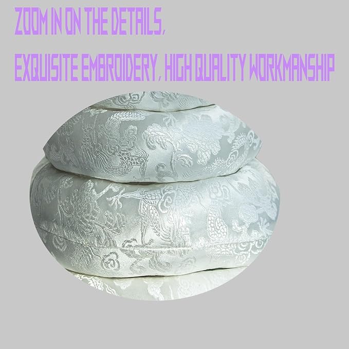 Singing Bowl Cushion Silk Brocade Ring Cushion Pillow 7 Set，Used for Crystal/Tibetan Singing Bowls ，Singing Bowls Cushion,O-Ring Set，Buddhist Sound Bowl Pad (Color : White, Size : 6-12) - Bloomnest