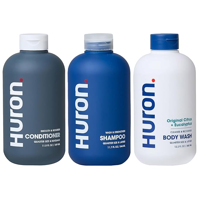 Huron Shower Kit - Shampoo, Conditioner, & Body Wash For Men - Citrus + Eucalyptus Scent - Hydrating & Nourishing Men's Shampoo & Conditioner - Bloomnest