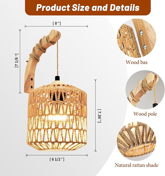 Battery Operated Wall Sconce Set of Two, Rechargeable Rattan Wall Sconces with Remote RGB 15 Colors Dimmable, Farmhouse Boho Wall Lights for Bedroom Living Room Entryway - Bloomnest
