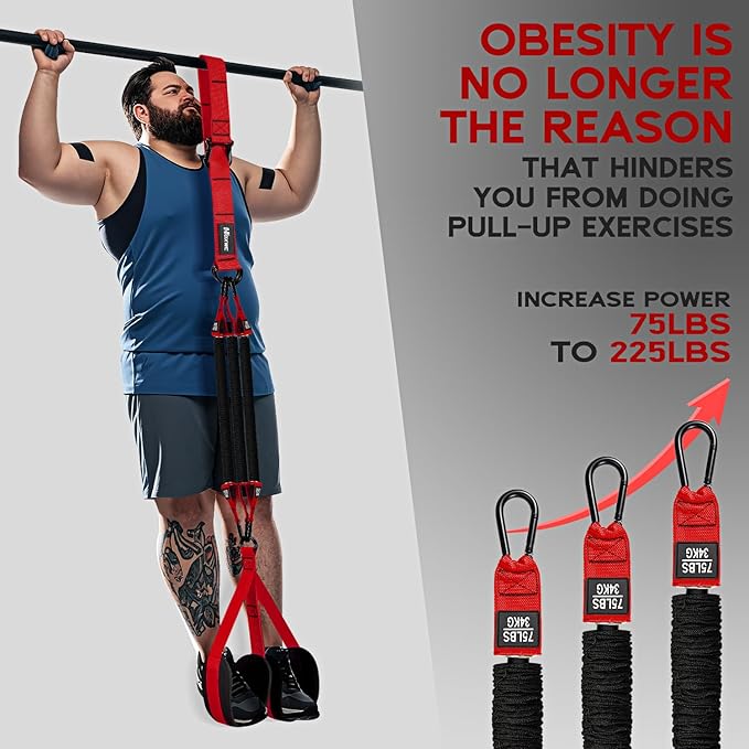 Pull Up Assistance Bands, Adjustable Heavy Duty Resistance Band for Pull Up, 3 Pull Up Bands, Comfortable Fabric Feet/Knee Rest, Assistance Bands for Pull-Up, Home Fitness, Body Stretching - Bloomnest