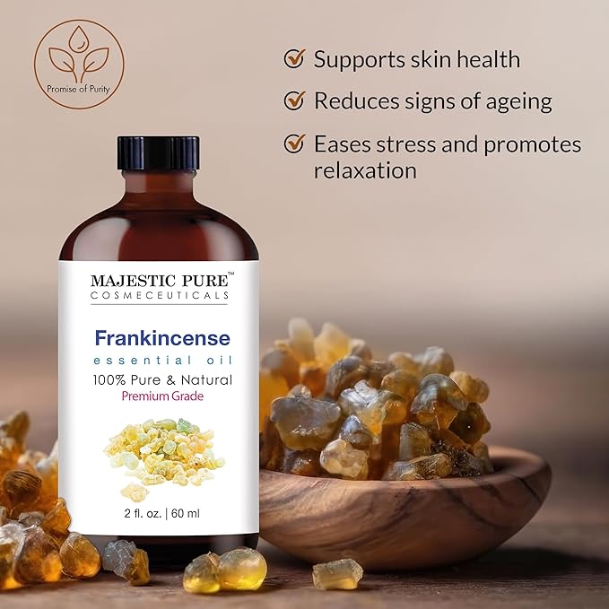 Majestic Pure Frankincense Essential Oil with Glass Dropper - 2 Fl Oz - 100% Pure and Natural Frankincense Oil - Premium Grade Essential Oils for Diffuser, Aromatherapy, Soap and Candle Making - Bloomnest